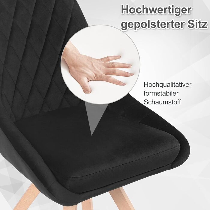 Набір обідніх стільців WOLTU (6 шт.) з м'яким оксамитовим сидінням, дерев'яними ніжками з бука, для кухні, вітальні, їдальні, до 150 кг, чорний колір