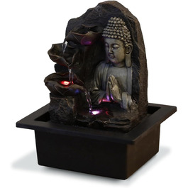 Джерело Zen'Light Zimmerbrunnen з Буддою та LED-підсвіткою - Сучасна декор для медитації та релаксації, Фен-Шуй, 26 см, горіх