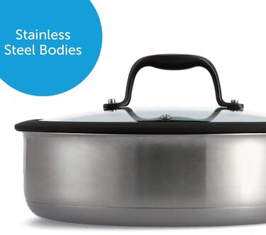Чорна нержавіюча сталь, здорове керамічне антипригарне покриття, не містить PFAS, можна мити в посудомийній машині, духовці, індукційно, чорний (набір посуду з 7 предметів, набір посуду)