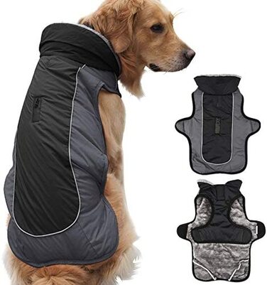 Тепла куртка Idepet для собак, водонепроникний зимовий костюм для домашніх тварин, світловідбиваючий вітрозахисний одяг для собак для маленьких собак середнього розміру, Червоний, Чорний, XXL, Чорний
