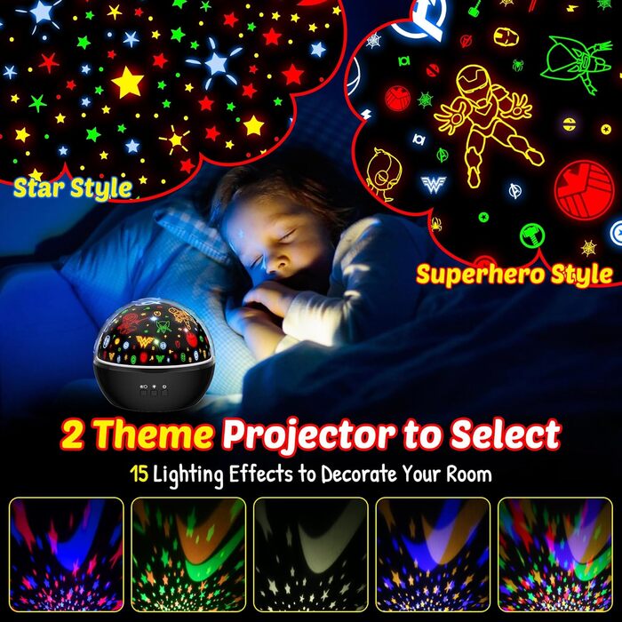 Дитячий нічник-проектор зірок MOKOQI: 2-в-1 проектор місяця, зірок та морських тварин, подарунок для хлопчиків та дівчаток 3-8 років, чорний