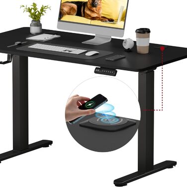 Регульований стіл Sanodesk з бездротовою зарядкою та подвійним мотором, компактний 110x54 см. Стабільний електричний стіл для стояння та сидіння (Чорний)