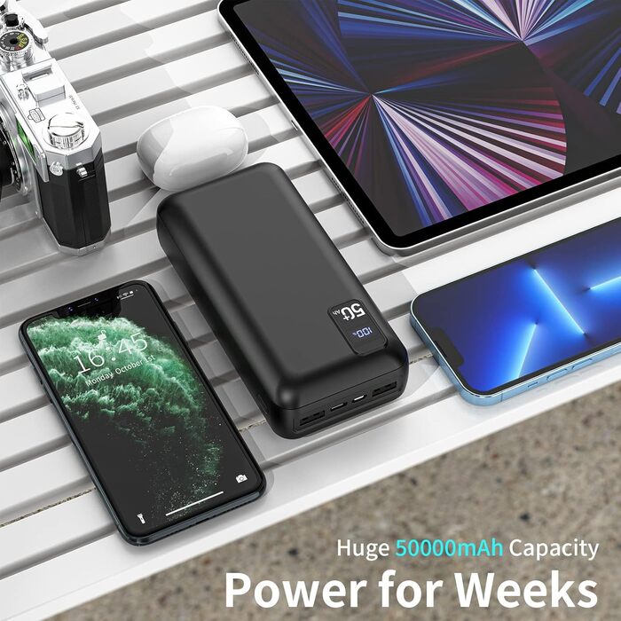 Power Bank 50000mAh з LED дисплеєм та 3 виходами/2 входами. Швидка зарядка 22.5W/PD20W. Портативний акумулятор для iPhone 16/15/14/13/12 Pro Max