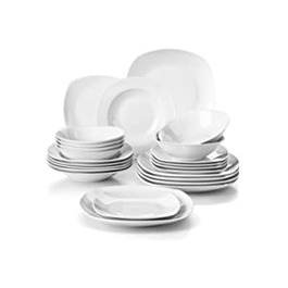 Набір посуду MALACASA для 6 осіб, серія Elisa з 24 предметів, комбінований сервіз світло-сірого і білого кольорів, набір порцелянових тарілок з