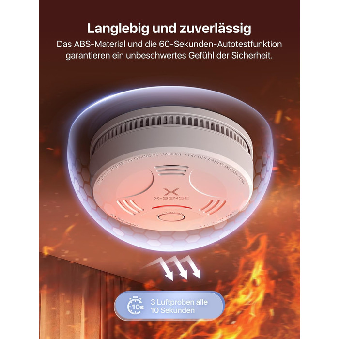 Датчик диму X-Sense з батареєю на 10 років, сертифікований TÜV Rheinland, з функцією вимкнення звуку та самотестування, SD11, набір 5 шт, білий