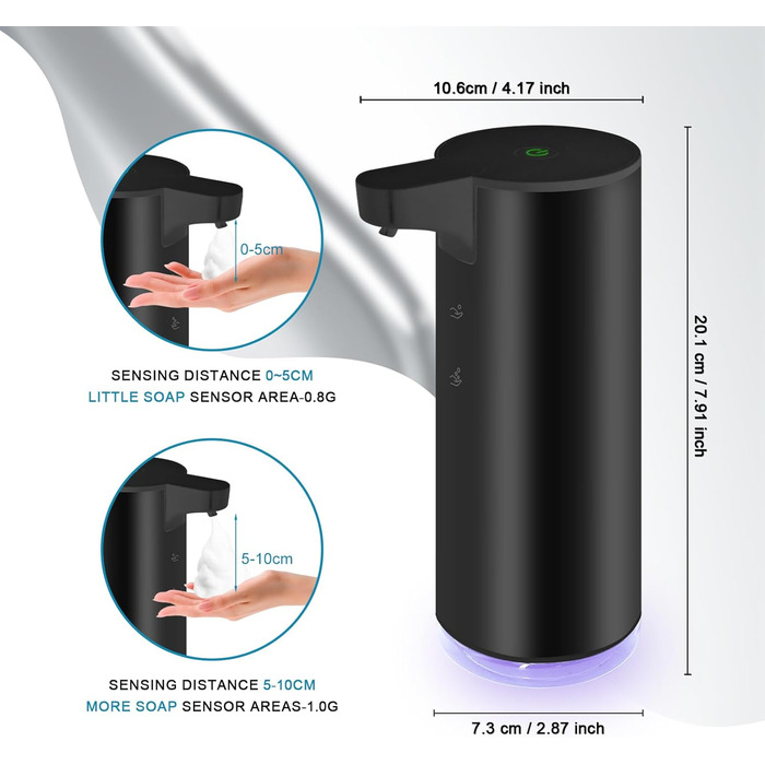 Автоматичний дозатор мила з нержавіючої сталі Mamiddle, інфрачервоний, IPX5, USB-C, кухня та ванна кімната (чорний)