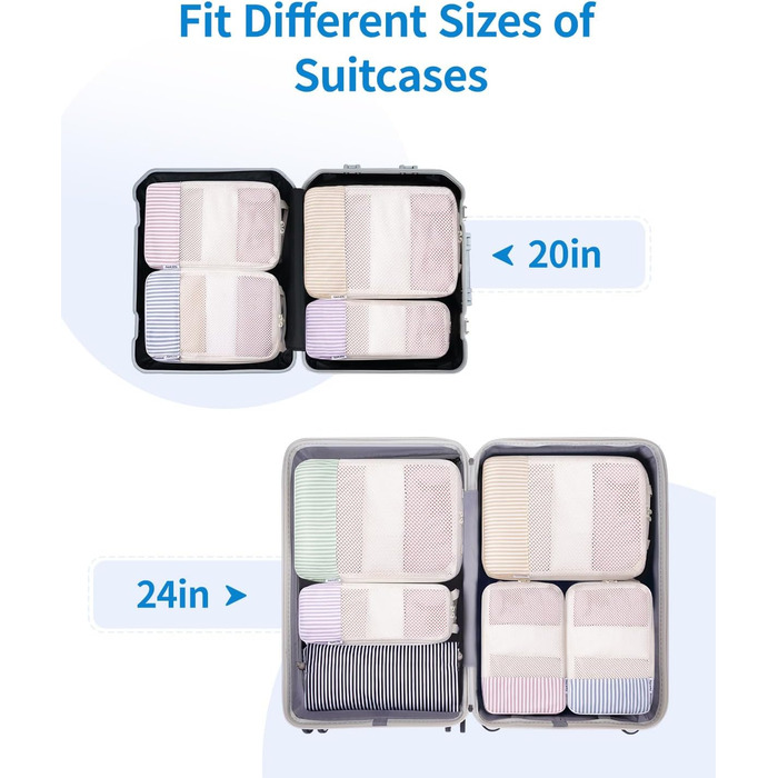 Набір органайзерів для валізи та рюкзака Narwey, 6 шт, компресійні пакувальні куби для подорожей, синій з візерунком