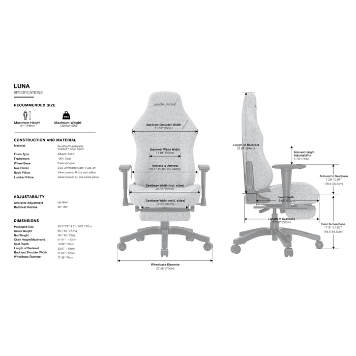 Крісло ігрове Anda Seat Luna Pro Gray Fabric Size L