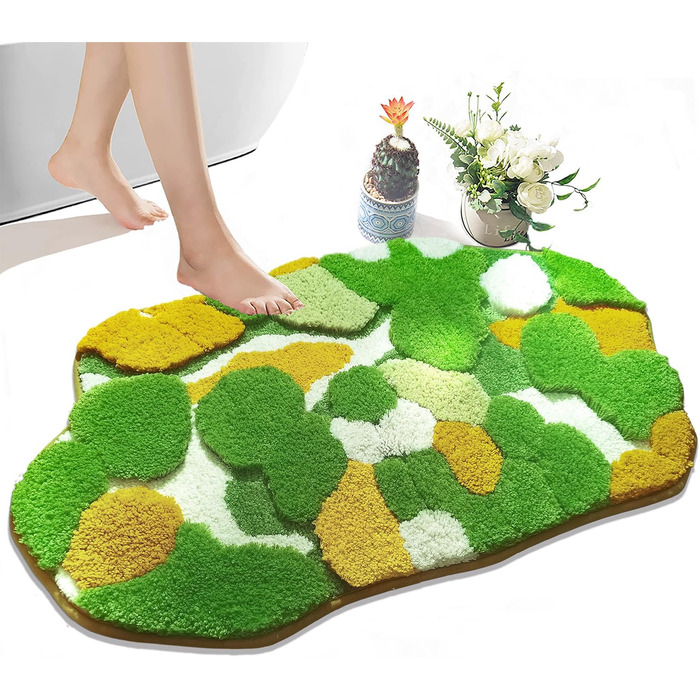 Килимок для ванної кімнати з м'яким зеленим мохом, 152 x 61 см, Boho стиль, антиковзаюча, швидковисихаюча, для кухні, спальні, ванної кімнати