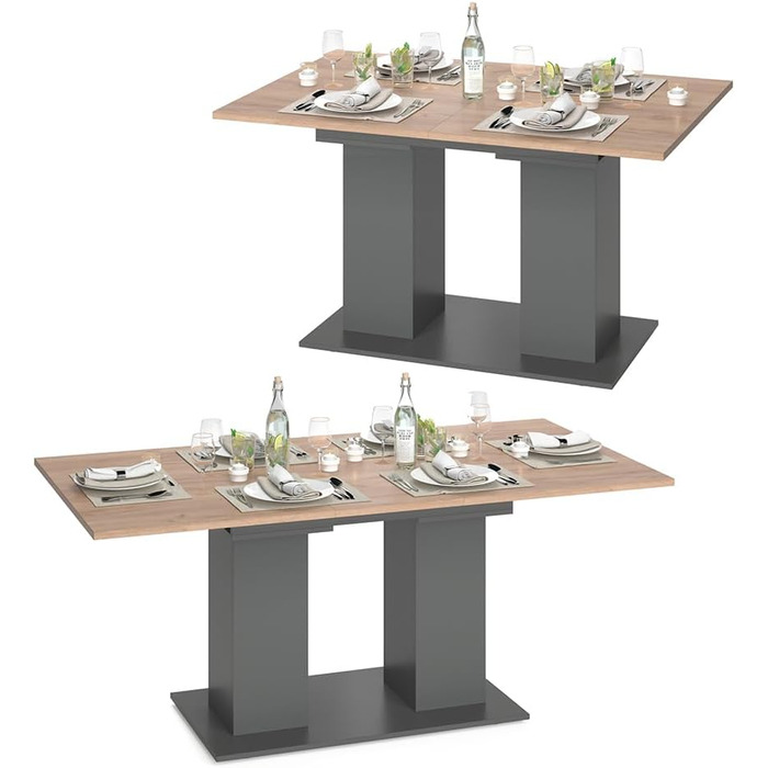 Розсувний обідній стіл Vicco Dix, 140x90 см, антрацит/дуб Золота сила