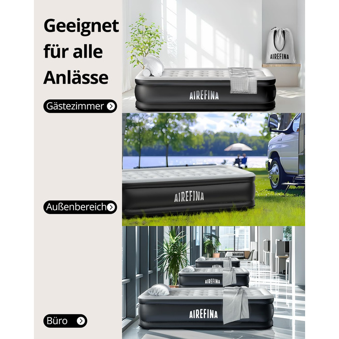 Надувне ліжко Airefina на 1 особу з вбудованим насосом, 99x190x46 см, до 295 кг, з сумкою для перенесення