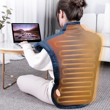 Електричний нагрівальний килимок для спини, шиї та плечей 60 x 85 см, 4 температурні режими, з автовимкненням та захистом від перегріву, можна прати в машині (Блакитний)