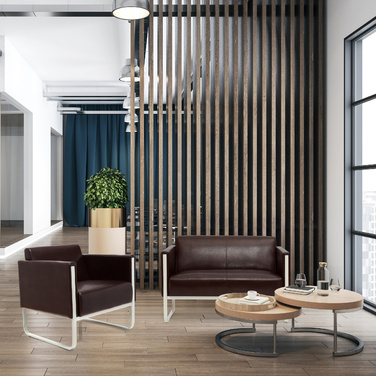 Крісло для відпочинку ARUBA, каркас біло-сірий, штучна шкіра, одномісне, коричневе, hjh OFFICE