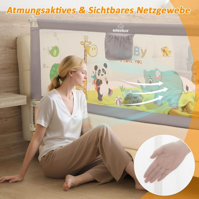 Бортики для ліжка дитячі 3 шт. (2x200 см + 1x180 см) складні, захист від випадання, малюнок 'Джунглі', для малюків та дітей