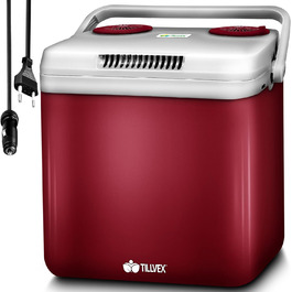 Електричний охолоджувач tillvex 32л Міні-холодильник 230 В і 12 В для автомобільного кемпінгу охолоджує та зігріває Режим ECO (червоний)