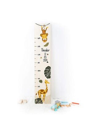 Вимірювальна паличка дитяча дерев'яна, вимірювальна паличка персоналізована з ім'ям для дитячої кімнати, подарунок на день народження для хлопчика і дівчинки, вимірювальна паличка висоти дитяча жирафа з мавпочкою дерев'яна природа
