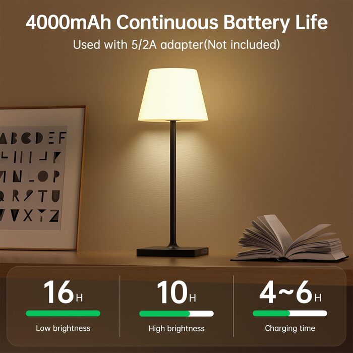 LED лампа настільна акумуляторна бездротова, диммувана, з сенсором, 4000mAh, з функцією павербанку, IP44, вологозахищена, для дому та вулиці (чорна)