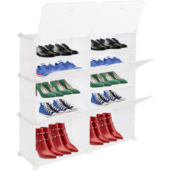 Тумба для взуття LEADZM, 7-ярусна, пластикова, з дверцятами, 42 пари взуття, передпокій/спальня, (80x30x90 см, біла)