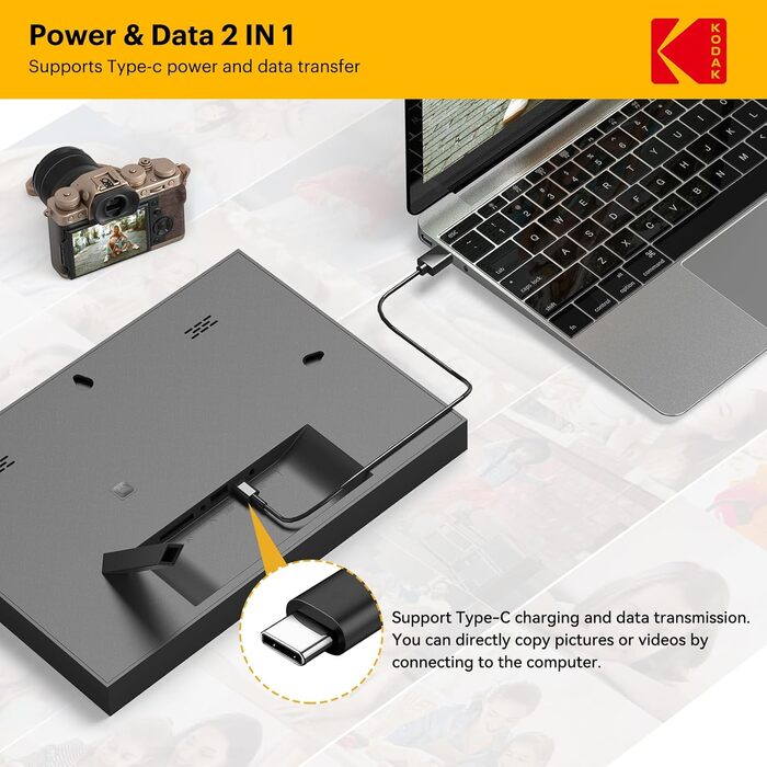 Цифровий фоторамка Kodak 10 дюймів з Wi-Fi, 32GB, IPS HD сенсорний екран, автоповорот, чорний