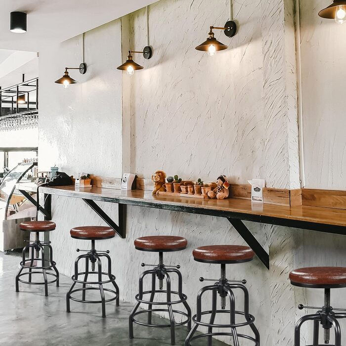 Барний стілець Yaheetech вінтажний, регульована висота, з товстим сидінням, без монтажу, з штучної шкіри, для кухні/вітальні/бару/кафе, коричневий