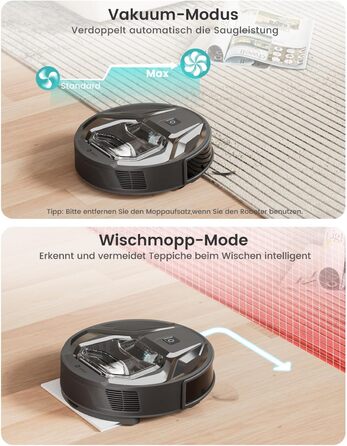 Робот-пилосос LEFANT M320 з вологою, 6000Pa, ущільнення, App/Alexa, чорний