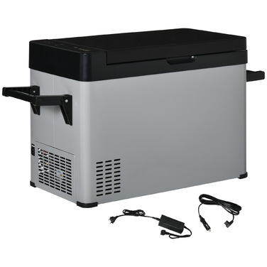 Холодильник автомобільний Outsunny Kühlbox 50L з LCD-дисплеєм, 2 режими роботи, компресорний, з ручками, для кемпінгу, подорожей на човні, 12/24V DC та 110-240V AC, сірий+чорний