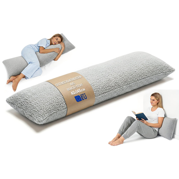 Подушка для вагітних та годування Totsy Baby, подушка для сну на боці з чохлом, сертифікат Oeko-Tex, світло-сіра, 40x145 см