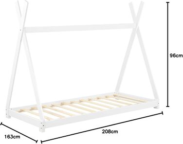 Ліжко дитяче Onejda Tipi від en.casa, 80x160 см, білий колір, з сосни