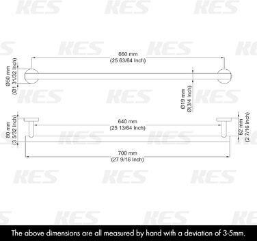 Тримач для рушників KES, стійка для рушників, нержавіюча сталь SUS304, настінний, 70 см, щітка, A2000S70B-2