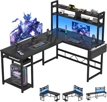 Ігровий стіл Devoko з підсвічуванням LED, 160x120 см, з розетками та USB, білий. Комп'ютерний стіл для геймерів та дому з місцем для зберігання.