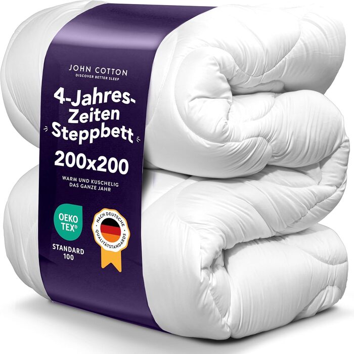 Ковдра бавовняна John Cotton 135x200 - Елегантна та дихаюча ковдра для алергіків | Сертифікована Oeko-Test | Ідеальна для весни та осені | Універсальна ковдра на всі сезони (200 x 200 см)