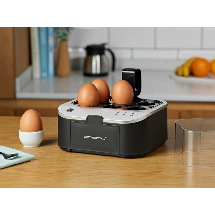 Електричний яйцеварка Emerio SIEGER: 3 ступені нагріву, голосове сповіщення, BPA Free, EB-123177.1, чорний/сріблястий