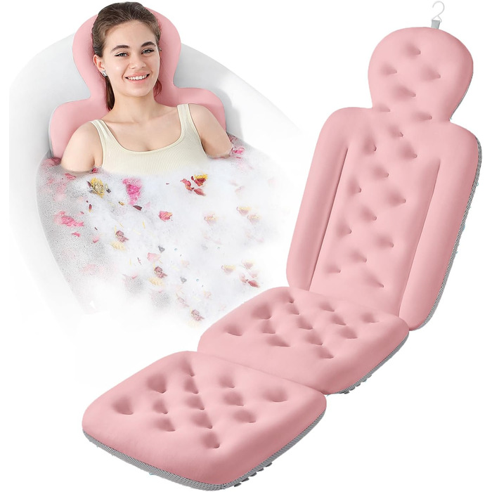 Підголовник для ванни, повноголовий, з 160 присосками, килимок для ванни для підтримки голови та шиї, з мішком для білизни (Темно-сірий, 130 x 41 см)