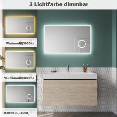 Дзеркало для ванної кімнати Badspiegel 80x60 см з підсвічуванням та антизапотіваючим покриттям LED, 3 колірні температури, IP44, для стін (Тип A)