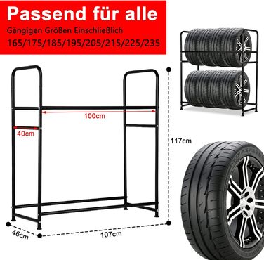 Стійка для шин на 8 шин, 107x46x117 см, для гаража. Місткість 180 кг, з захисною оболонкою. Регулювання висоти.