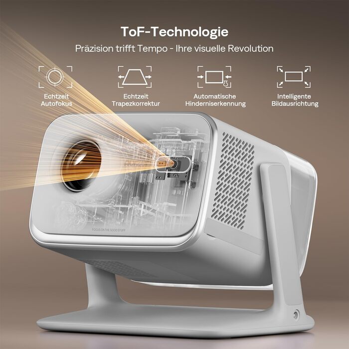 Aurzen Boom Mini 4-в-1 Smart Beamer з Google TV, 4K, проєктор для дому та на вулицю, 20W Dolby Audio, 500 ANSI, автофокус ToF, корекція трапеції, Wi-Fi/Bluetooth, сумісність з мобільним телефоном (сірий)