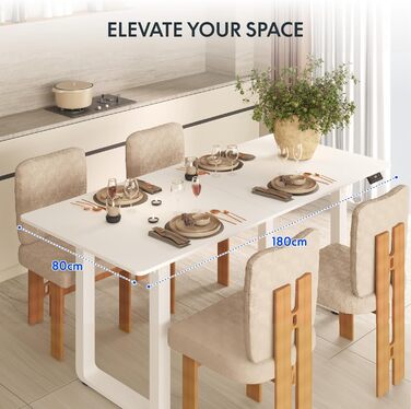 Регульований стіл FLEXISPOT 180x80 см, 4 ніжки, 2 мотори, LED-дисплей, пам'ять, для офісу, конференцій, їдальні, білий