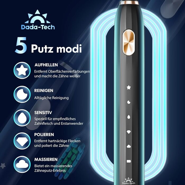 Електрична зубна щітка звукова для дорослих та дітей з 5 режимами чищення, таймером та 9 насадками Ultraschall (Синя/Чорна)