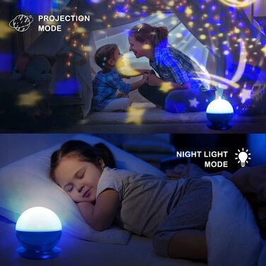 Проектор з зображенням єдинорога MOERAE, дитячий проектор для зоряного неба, що обертається на 360 проектор із зображенням динозавра, з 4 проекційними плівками, для дитячої кімнати, Різдвяний декоративний подарунок (синій)