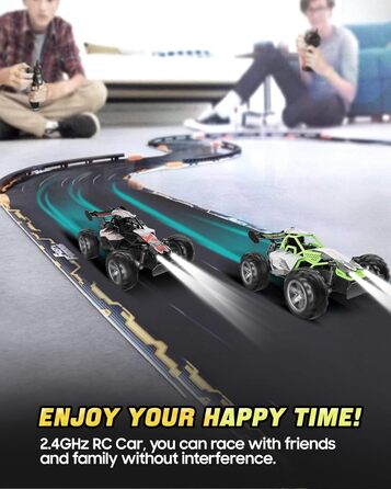 RC Автомобіль на радіокеруванні 2.4GHz, Monstertruck 15+ км/год зі світлодіодами, іграшка для хлопчиків, чорно-червоний (сірий/зелений)