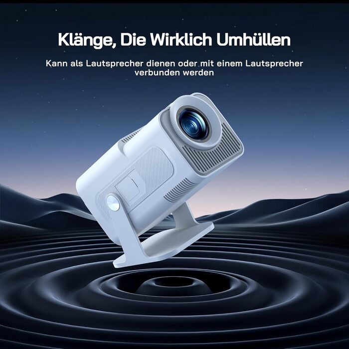 WOLFANG Міні проєктор 4K з Netflix, 26000 люмен, WiFi 6, Smart, 50% Zoom, 180° обертання, сумісний з TV Stick, iOS, Android, PC, PS5, HDMI, AV