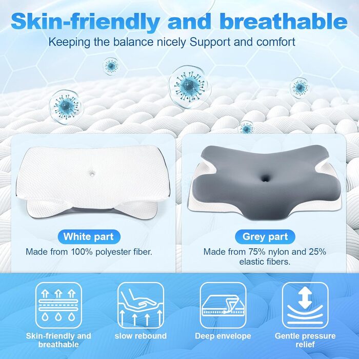 Ортопедична подушка для шиї LNZHAO з memory foam - підтримка для сну на боці, спині та животі - для зняття болю в шиї та плечей (темно-сіра)