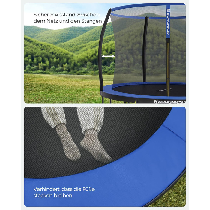 Батут SONGMICS садовий Ø305 см з захисною сіткою, драбиною, м'якими стійками, чорно-синій