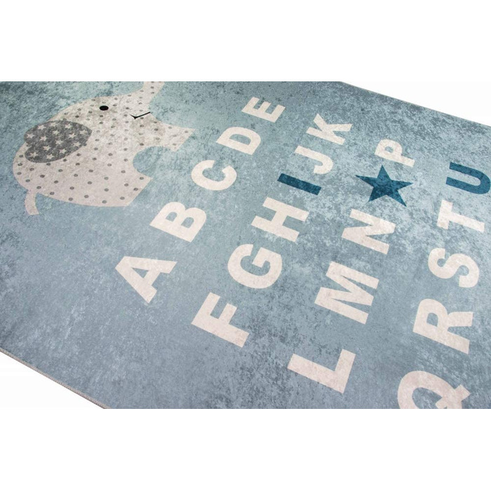 Дитячий килимок з мериноса, килимок для вивчення абетки, килимок для гри в Алфавіт зі слоном синього кольору, розмір 150 см круглий