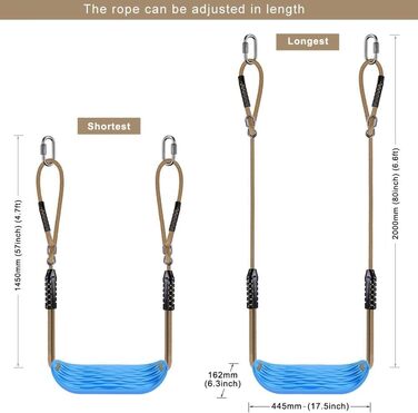 Гойдалка садові SELEWARE для дітей та дорослих: комплект з канатом 2м та 2 карабінами, чорний (синій)