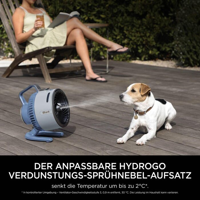 Вентилятор Shark FlexBreeze HydroGo Starker з функцією розпилення, охолодження для дому та вулиці, тихий та довговічний, з підключенням до мережі та акумуляторним живленням, компактний та легкий, повітряний потік до 20 м, Glacier FA050EUBL