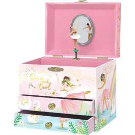 Музична скринька з балериною для дівчаток - дитяча музична скринька з балериною, що крутиться, балетні подарунки на день народження для дівчаток, скринька для прикрас, 17,1 x 13,3 x 15,2 см - вік 3-10 років, рожева