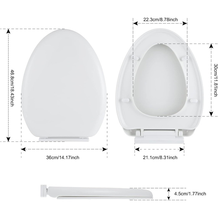 Кришка унітазу Сидіння унітазу з механізмом плавного закриття Овальний білий Кришка унітазу з функцією швидкого зняття Сидіння унітазу Знімне Легко миється Антибактеріальне