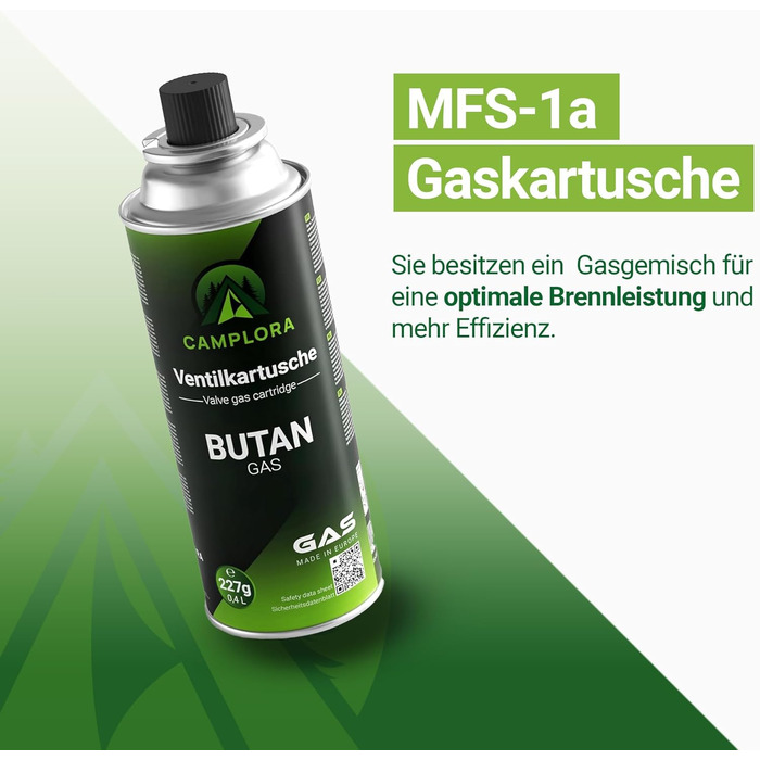 Газовий наметковий пальник для картриджів MFS-1a з кейсом та п'єзозапалювачем - 2.2 кВт, з функцією безпечного відключення (включно з 16 картриджів 227г)