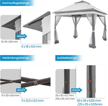 Павільйон Yaheetech 3.3x3.3м, водовідштовхуючий, з москітною сіткою, регульована висота, для саду та відпочинку